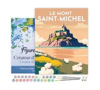 Figured'Art Pintar por Numeros Adultos con marco Póster de viaje Mont Saint-Michel - Manualidades pintura acrilica Kit Cuadro DIY completo - 40x50cm con bastidor montado