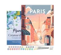Figured'Art Pintar por Numeros Adultos con marco Póster de viaje París I - Manualidades pintura acrilica Kit Cuadro DIY completo - 40x50cm con bastidor montado