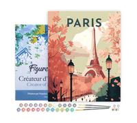 Figured'Art Pintar por Numeros Adultos con marco Póster de viaje París II - Manualidades pintura acrilica Kit Cuadro DIY completo - 40x50cm con bastidor montado