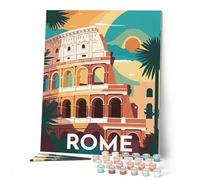 Figured'Art Pintar por Numeros Adultos con marco Póster de viaje Roma - Manualidades pintura acrilica Kit Cuadro DIY completo - 40x50cm con bastidor montado