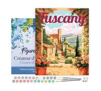 Figured'Art Pintar por Numeros Adultos con marco Póster de Viaje Toscana en Flor - Manualidades pintura acrilica Kit Cuadro DIY completo - 40x50cm con bastidor montado