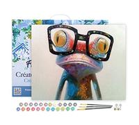 Figured'Art Pintar por Numeros Adultos con marco Rana Con Gafas - Manualidades pintura acrilica Kit Cuadro DIY completo - 40x50cm con bastidor montado
