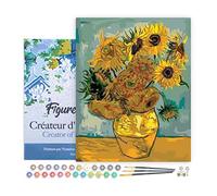 Figured'Art Pintar por Numeros Adultos con marco Van Gogh - Girasoles - Manualidades pintura acrilica Kit Cuadro DIY completo - 40x50cm con bastidor montado
