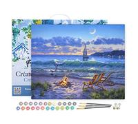 Figured'Art Pintar por Numeros Adultos con marco Vista A La Playa - Manualidades pintura acrilica Kit Cuadro DIY completo - 40x50cm con bastidor montado