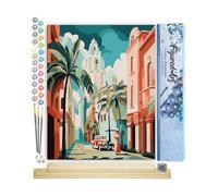 Figured'Art Pintar por Numeros Adultos Cuba Art Deco - Manualidades pintura acrilica Kit Cuadro DIY completo - 40x50cm monta tu propio bastidor