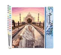 Figured'Art Pintar por Numeros Adultos Dáme la mano en India - Manualidades pintura acrilica Kit Cuadro DIY completo - 40x50cm sin bastidor