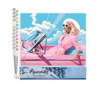 Figured'Art Pintar por Numeros Adultos Diva en un Auto Retro Rosa - Manualidades pintura acrilica Kit Cuadro DIY completo - 40x50cm sin bastidor