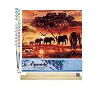 Figured'Art Pintar por Numeros Adultos Elefantes Colores Del Atardecer - Manualidades pintura acrilica Kit Cuadro DIY completo - 40x50cm monta tu propio bastidor