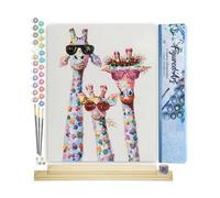 Figured'Art Pintar por Numeros Adultos Familia de jirafas de pop art - Manualidades pintura acrilica Kit Cuadro DIY completo - 40x50cm monta tu propio bastidor