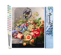 Figured'Art Pintar por Numeros Adultos Flores y fruta - Herman Henstenburgh - Manualidades pintura acrilica Kit Cuadro DIY completo - 40x50cm sin bastidor