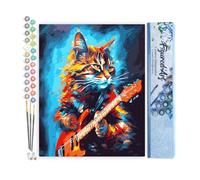 Figured'Art Pintar por Numeros Adultos Gato Rockero Abstracto - Manualidades pintura acrilica Kit Cuadro DIY completo - 40x50cm sin bastidor