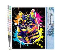 Figured'Art Pintar por Numeros Adultos Gato Splash Pop Art - Manualidades pintura acrilica Kit Cuadro DIY completo - 40x50cm sin bastidor
