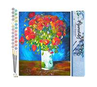 Figured'Art Pintar por Numeros Adultos Jarrón con amapolas - van gogh - Manualidades pintura acrilica Kit Cuadro DIY completo - 40x50cm sin bastidor