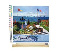 Figured'Art Pintar por Numeros Adultos La terraza en Sainte -adresse - Monet - Manualidades pintura acrilica Kit Cuadro DIY completo - 40x50cm monta tu propio bastidor