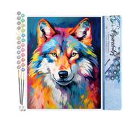 Figured'Art Pintar por Numeros Adultos Lobo Abstracto Colorido - Manualidades pintura acrilica Kit Cuadro DIY completo - 40x50cm sin bastidor