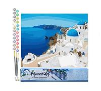 Figured'Art Pintar por Numeros Adultos Mar Egeo 1 - Manualidades pintura acrilica Kit Cuadro DIY completo - 40x50cm sin bastidor