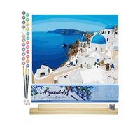 Figured'Art Pintar por Numeros Adultos Mar Egeo 1 - Manualidades pintura acrilica Kit Cuadro DIY completo - 40x50cm monta tu propio bastidor