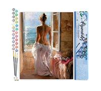 Figured'Art Pintar por Numeros Adultos Muchacha En La Ventana - Manualidades pintura acrilica Kit Cuadro DIY completo - 40x50cm sin bastidor