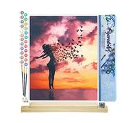 Figured'Art Pintar por Numeros Adultos Mujeres y pájaros durante amanecer - Manualidades pintura acrilica Kit Cuadro DIY completo - 40x50cm monta tu propio bastidor