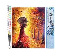 Figured'Art Pintar por Numeros Adultos Niña Paraguas En Otoño - Manualidades pintura acrilica Kit Cuadro DIY completo - 40x50cm sin bastidor