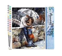 Figured'Art Pintar por Numeros Adultos Paraguas Y Beso Bajo La Lluvia - Manualidades pintura acrilica Kit Cuadro DIY completo - 40x50cm sin bastidor