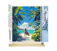 Figured'Art Pintar por Numeros Adultos Paraíso tropical del surf - Manualidades pintura acrilica Kit Cuadro DIY completo - 40x50cm monta tu propio bastidor