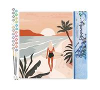 Figured'Art Pintar por Numeros Adultos Paseo por la playa al atardecer - Manualidades pintura acrilica Kit Cuadro DIY completo - 40x50cm sin bastidor