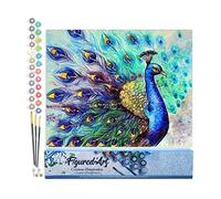 Figured'Art Pintar por Numeros Adultos Pavo Real 2 - Manualidades pintura acrilica Kit Cuadro DIY completo - 40x50cm sin bastidor
