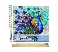 Figured'Art Pintar por Numeros Adultos Pavo Real 2 - Manualidades pintura acrilica Kit Cuadro DIY completo - 40x50cm monta tu propio bastidor
