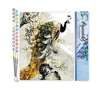 Figured'Art Pintar por Numeros Adultos Pavo Real Dorado - Manualidades pintura acrilica Kit Cuadro DIY completo - 40x50cm sin bastidor
