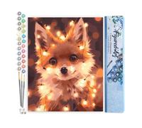 Figured'Art Pintar por Numeros Adultos Pequeño Zorro con Luces - Manualidades pintura acrilica Kit Cuadro DIY completo - 40x50cm sin bastidor