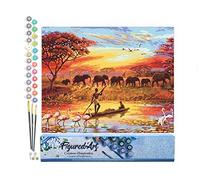 Figured'Art Pintar por Numeros Adultos Pescador Con Los Elefantes - Manualidades pintura acrilica Kit Cuadro DIY completo - 40x50cm sin bastidor