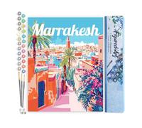 Figured'Art Pintar por Numeros Adultos Póster de Viaje Marrakech Marruecos - Manualidades pintura acrilica Kit Cuadro DIY completo - 40x50cm sin bastidor