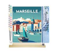 Figured'Art Pintar por Numeros Adultos Póster de viaje Marsella - Manualidades pintura acrilica Kit Cuadro DIY completo - 40x50cm monta tu propio bastidor