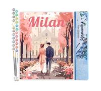 Figured'Art Pintar por Numeros Adultos Póster de Viaje Milán en Flor - Manualidades pintura acrilica Kit Cuadro DIY completo - 40x50cm sin bastidor