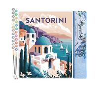 Figured'Art Pintar por Numeros Adultos Póster de viaje Santorini - Manualidades pintura acrilica Kit Cuadro DIY completo - 40x50cm sin bastidor