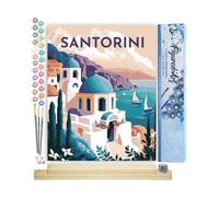 Figured'Art Pintar por Numeros Adultos Póster de viaje Santorini - Manualidades pintura acrilica Kit Cuadro DIY completo - 40x50cm monta tu propio bastidor