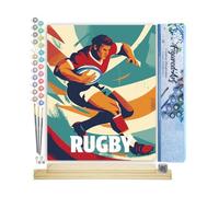 Figured'Art Pintar por Numeros Adultos Póster Deportivo de Rugby - Manualidades pintura acrilica Kit Cuadro DIY completo - 40x50cm monta tu propio bastidor