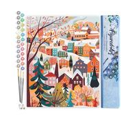 Figured'Art Pintar por Numeros Adultos Pueblo invernal colorido - Manualidades pintura acrilica Kit Cuadro DIY completo - 40x50cm sin bastidor