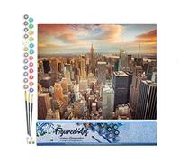 Figured'Art Pintar por Numeros Adultos Puesta Del Sol De Nueva York - Manualidades pintura acrilica Kit Cuadro DIY completo - 40x50cm sin bastidor