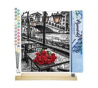 Figured'Art Pintar por Numeros Adultos Rosas Cerca Del Río - Manualidades pintura acrilica Kit Cuadro DIY completo - 40x50cm monta tu propio bastidor