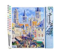 Figured'Art Pintar por Numeros Adultos Rue de l'épicerie, Rouen - Camille Pissarro - Manualidades pintura acrilica Kit Cuadro DIY completo - 40x50cm sin bastidor