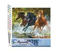 Figured'Art Pintar por Numeros Adultos Tres Caballos A Galope - Manualidades pintura acrilica Kit Cuadro DIY completo - 40x50cm sin bastidor