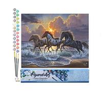 Figured'Art Pintar por Numeros Adultos Trío de caballos - Manualidades pintura acrilica Kit Cuadro DIY completo - 40x50cm sin bastidor