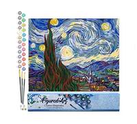 Figured'Art Pintar por Numeros Adultos Van Gogh La noche estrellada - Manualidades pintura acrilica Kit Cuadro DIY completo - 40x50cm sin bastidor