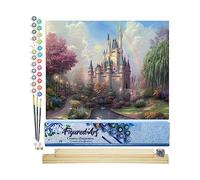 Figured'Art Pintar por Numeros Adultos Villa Bajo El Arco Iris - Manualidades pintura acrilica Kit Cuadro DIY completo - 40x50cm monta tu propio bastidor