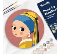 Figured'Art Pintar por Números para Adultos en Disco de Madera de 30 cm - Chica con pendiente - Manualidades con Pintura Acrílica - Kit Cuadro DIY Completo