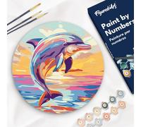 Figured'Art Pintar por Números para Adultos en Disco de Madera de 30 cm - Delfín - Manualidades con Pintura Acrílica - Kit Cuadro DIY Completo