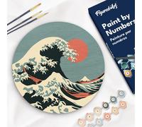 Figured'Art Pintar por Números para Adultos en Disco de Madera de 30 cm - La Gran Ola - Manualidades con Pintura Acrílica - Kit Cuadro DIY Completo
