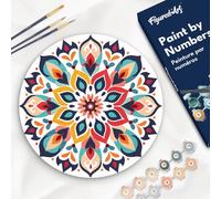 Figured'Art Pintar por Números para Adultos en Disco de Madera de 30 cm - Mandala floral - Manualidades con Pintura Acrílica - Kit Cuadro DIY Completo